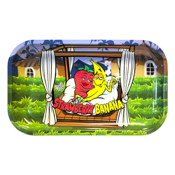 Best Buds Strawberry Banana Metal Rolling Tray tálca (16×27 cm) termékfotó a Hollyweed webshopban