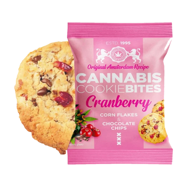 Cannabis Cookie Bites Cranberry keksz csomagolása és a keksz
